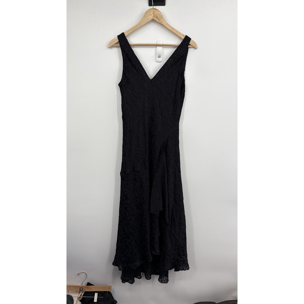 Vtg Ralph Lauren Maxi Dress Large  Whimsigoth 90s Y2K Silk Burnout Velvet Slip - Picture 2 of 9